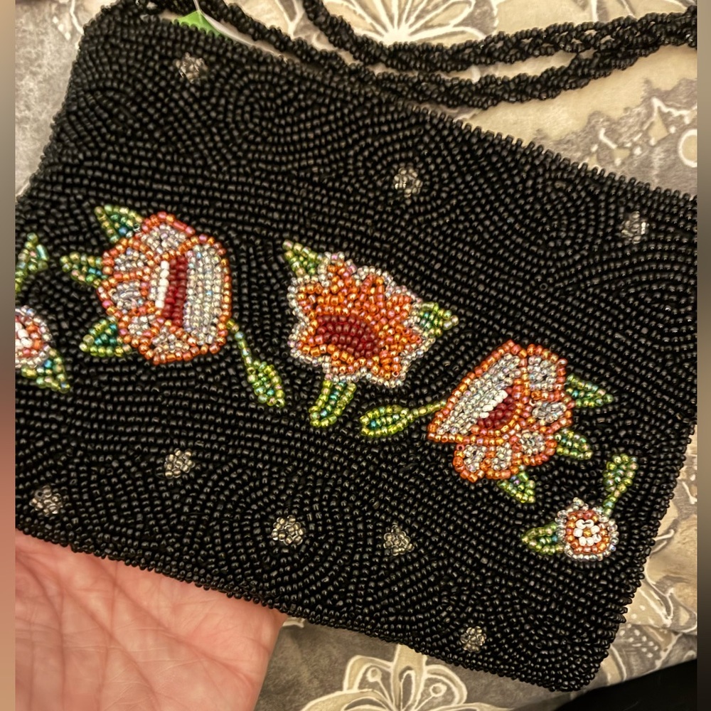 Black Beaded Floral Women's Clutch